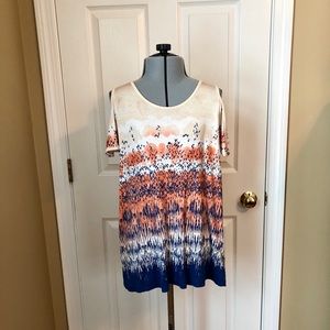 Rose & Olive, Print Cold Shoulder Top, Size Small